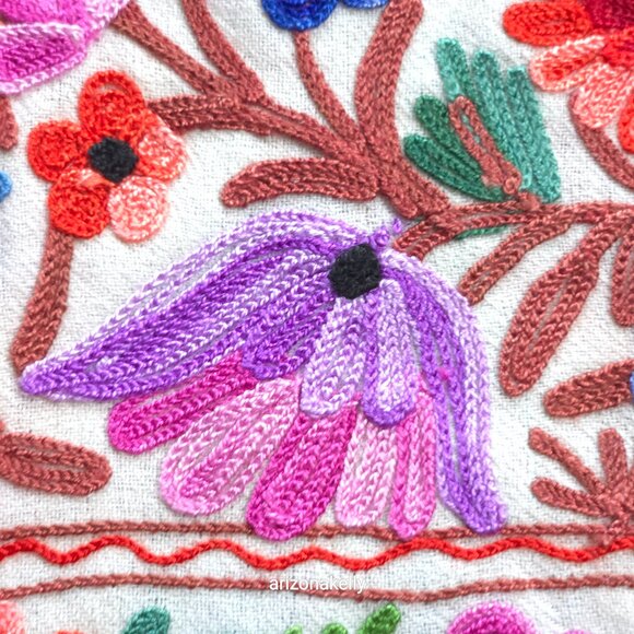 Wool Scarf With Colorful Chain Stitch Embroidery Flowers Vines - Picture 13 of 16